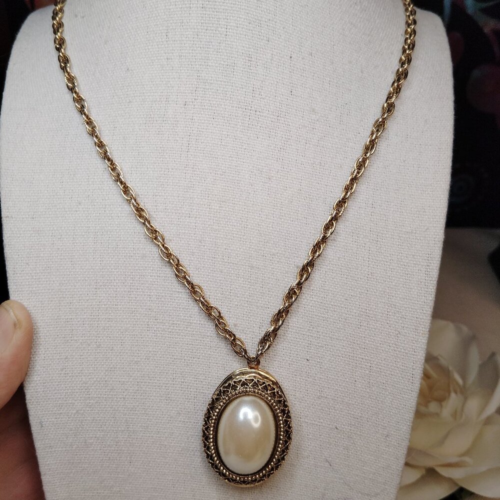 Vintage 1928 Victorian Revival Locket – 2” Pendant, Rope Chain